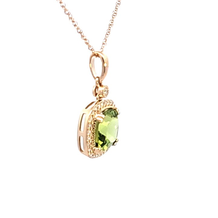 14KY Peridot and Diamond Pendant Necklace