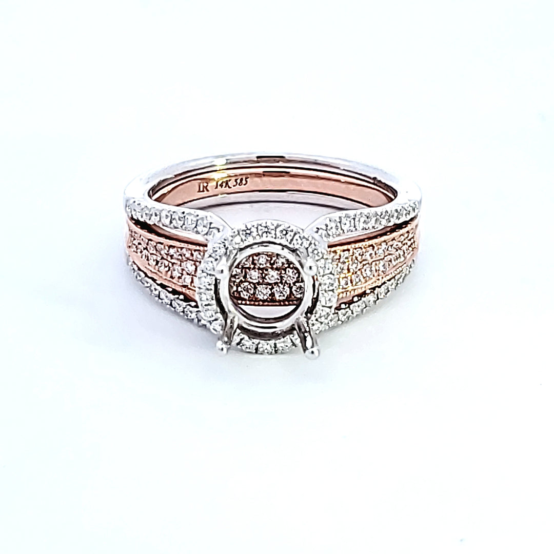 14KTT Round Diamond Semi-Mount Wedding Set