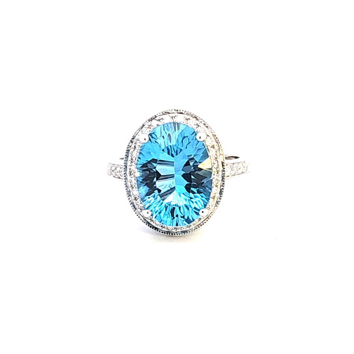 14KW Blue Topaz and Diamond Estate Ring