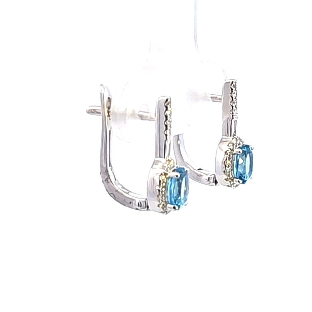 14KW Blue Topaz and Diamond Earrings