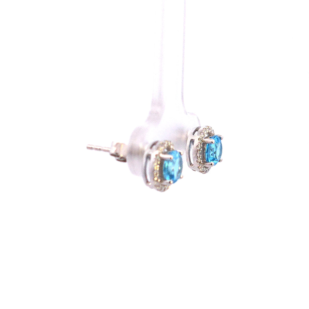 14KW Blue Topaz and Diamond Earrings