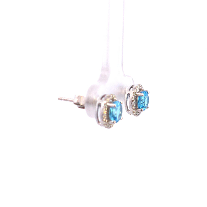 14KW Blue Topaz and Diamond Earrings