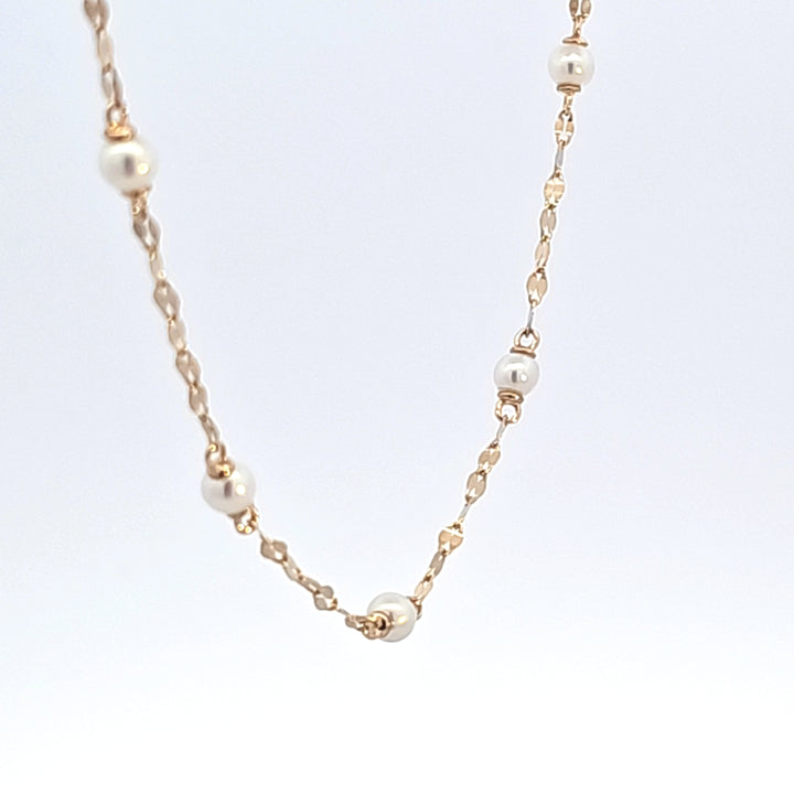 14KY Cultured Pearl and Sparkle Chain Necklace