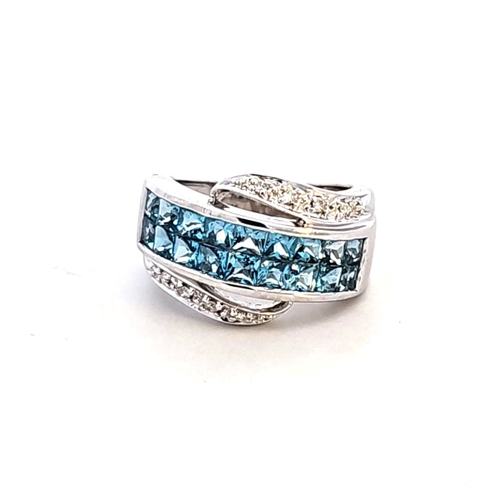14KW Blue Topaz and Diamond Estate Ring