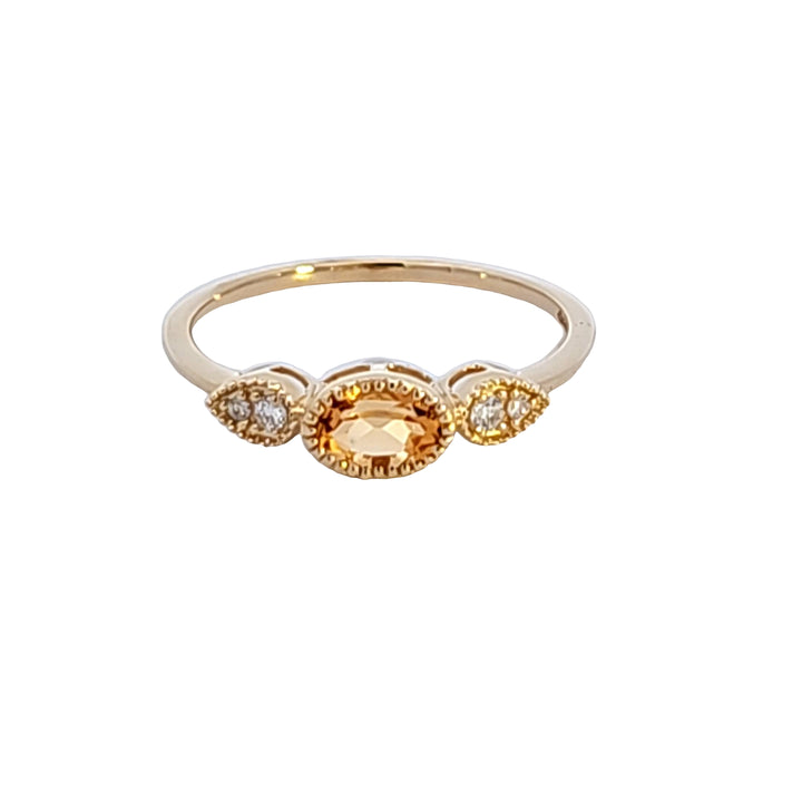 14KY Oval Citrine and Diamond Ring