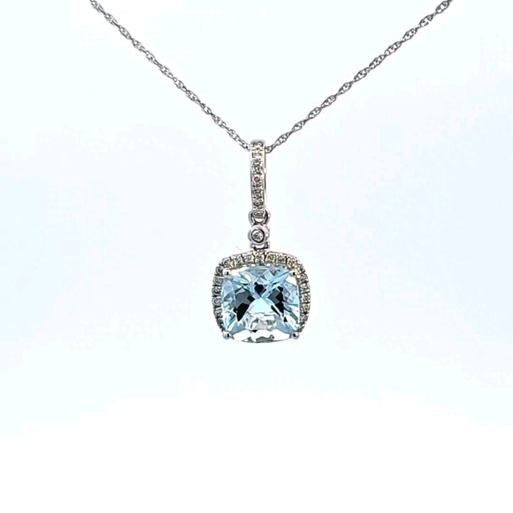 14KW Aquamarine and Diamond Pendant