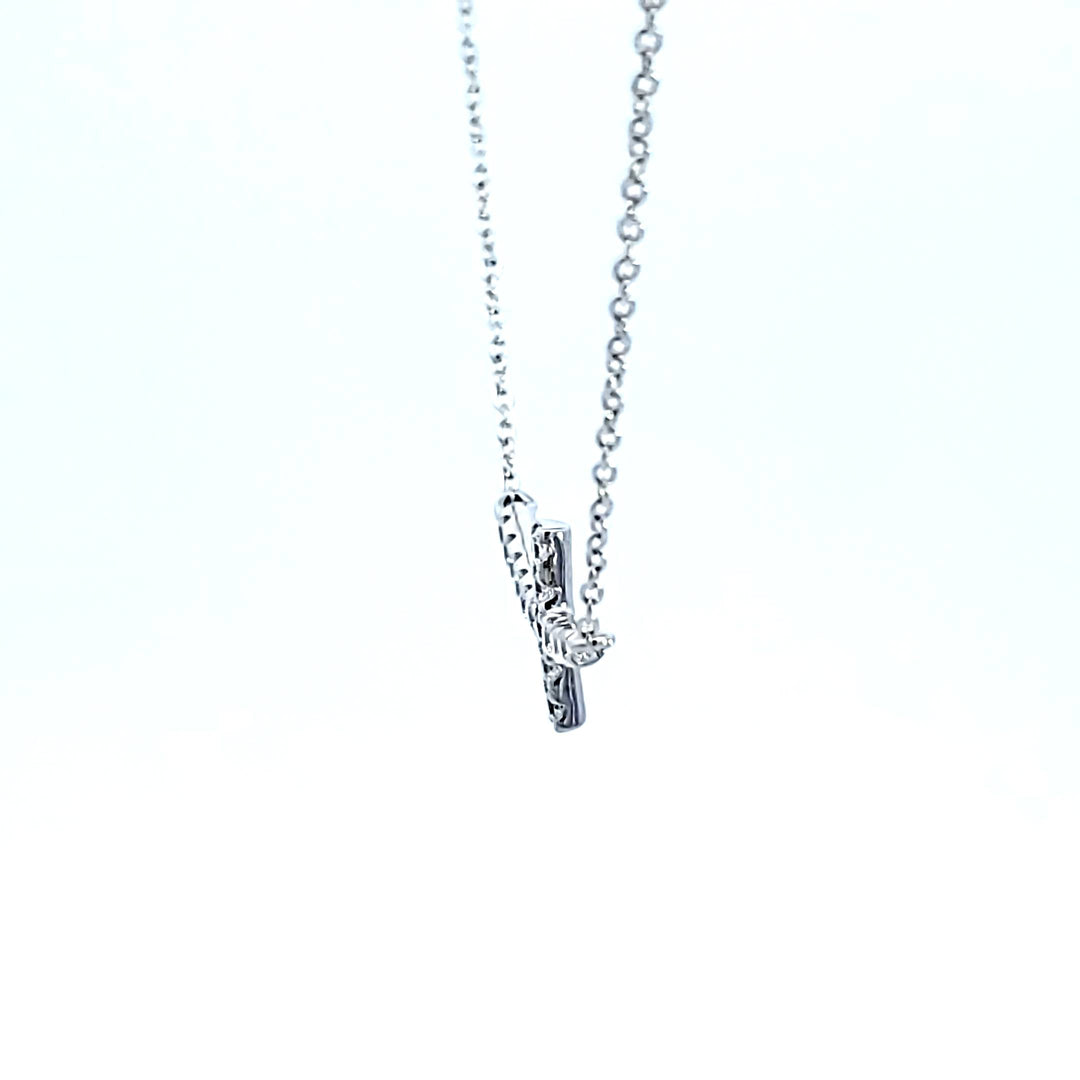 Sterling Silver and Platinum CZ Sideways Cross Necklace
