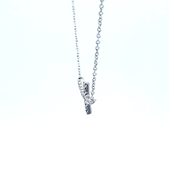 Sterling Silver and Platinum CZ Sideways Cross Necklace