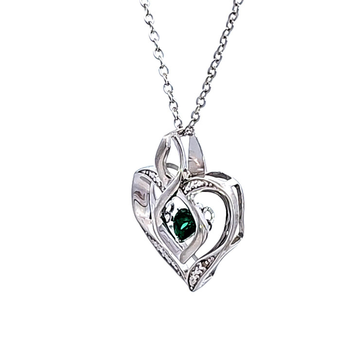 Sterling Silver Created Emerald and Diamond Heart Pendant