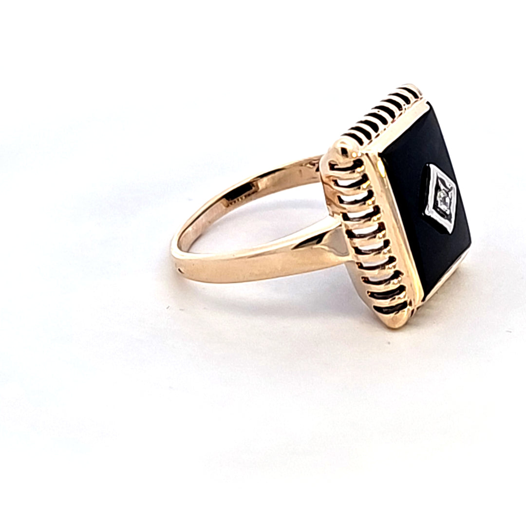 14KY Onyx and Diamond Estate Ring