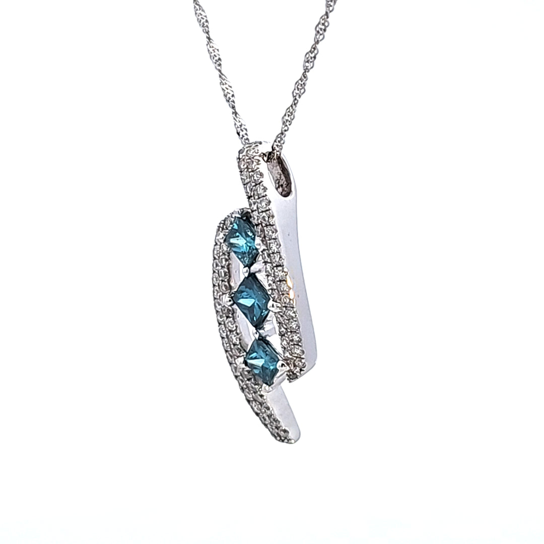 14KW Blue and White Diamond Pendant