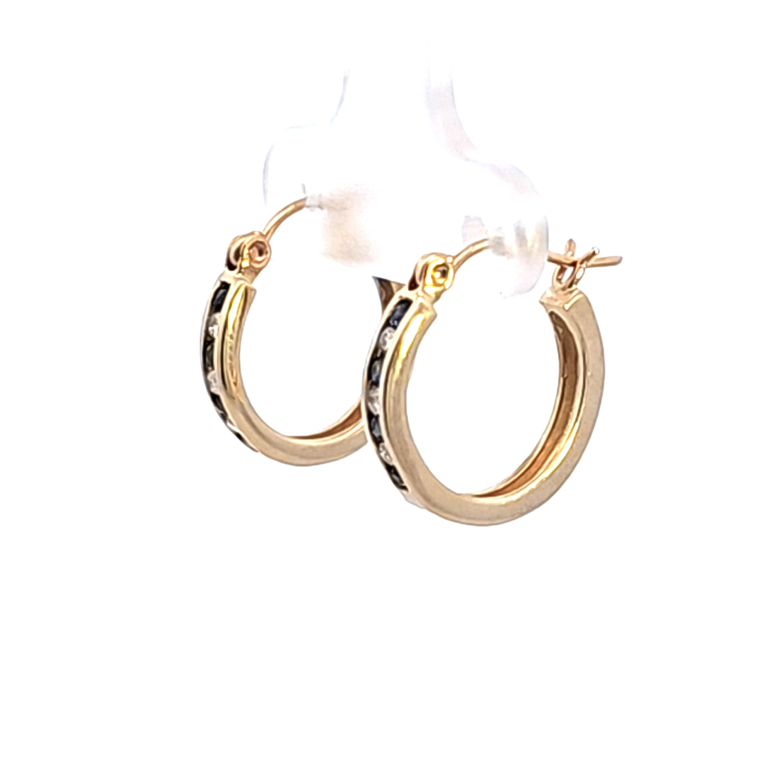 14KY Sapphire and Diamond Hoop Earrings