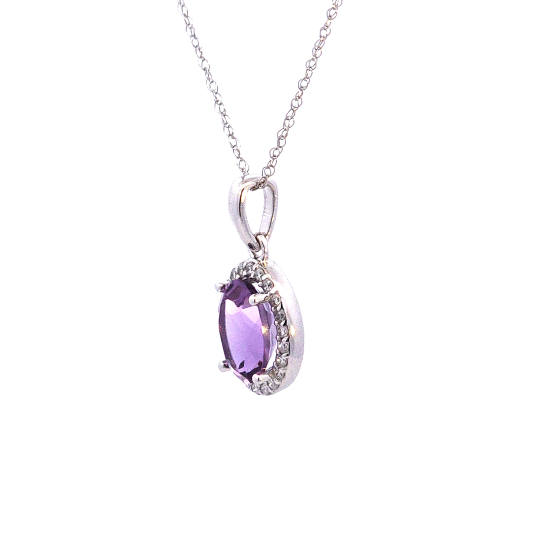14KW Amethyst and Diamond Pendant Necklace