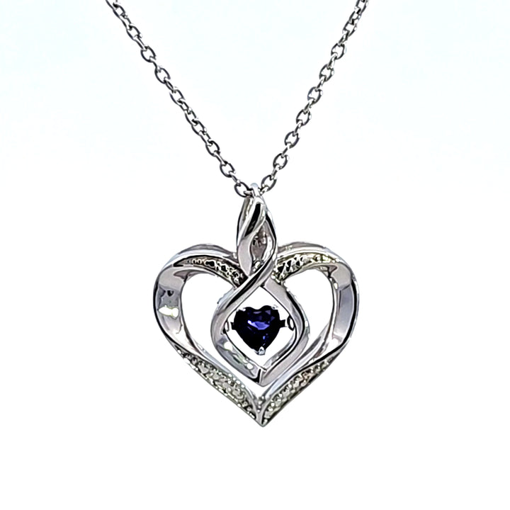 Sterling Silver Created Sapphire and Diamond Heart Pendant