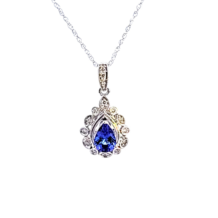 14KW Pear Tanzanite and Diamond Pendant Necklace
