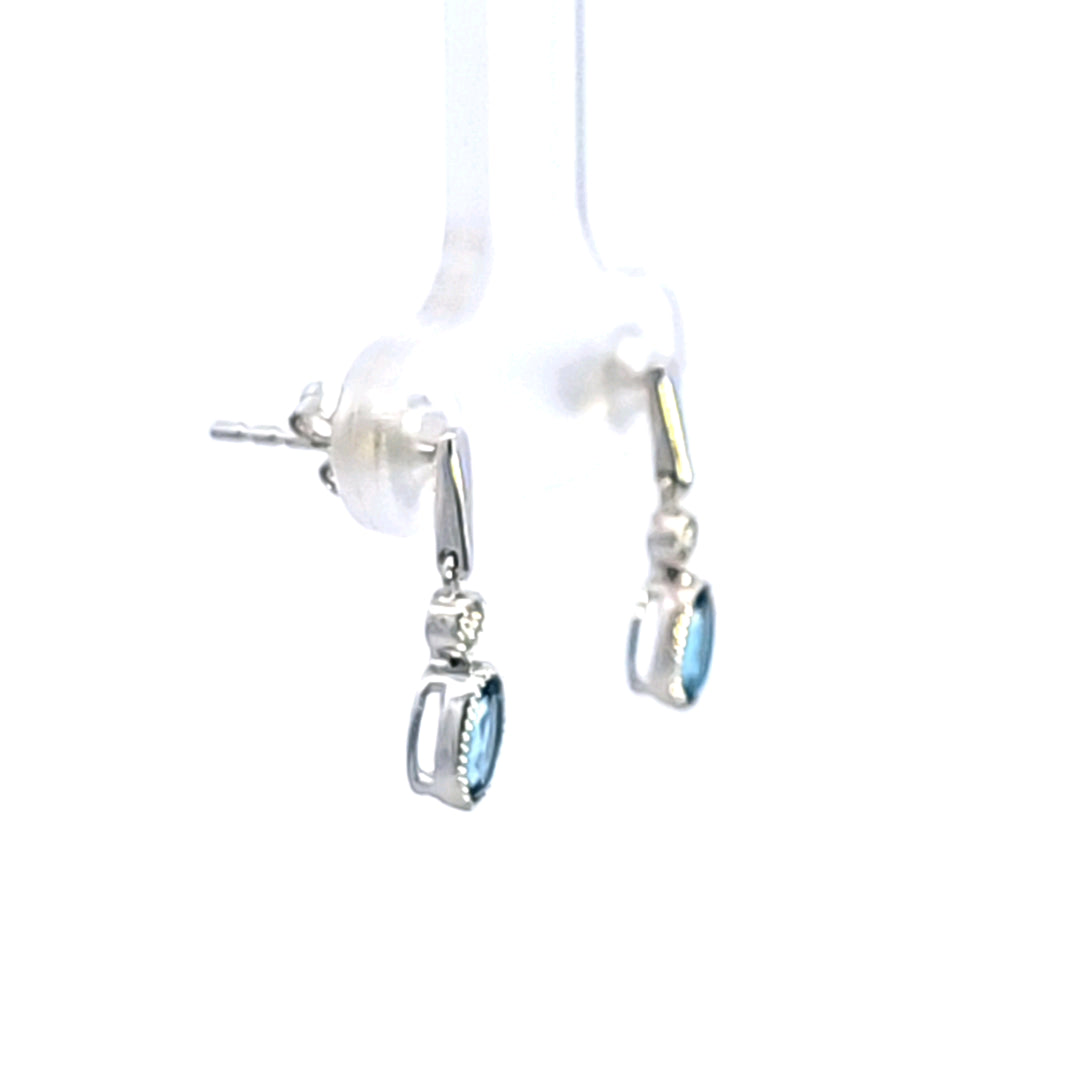 14KW Blue Topaz and Diamond Earrings