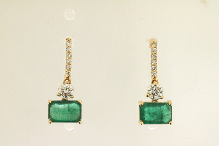 14KY Emerald and Diamond Drop Earrings