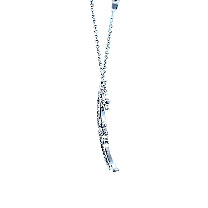 Sterling Silver and Platinum CZ Moon and Star Pendant