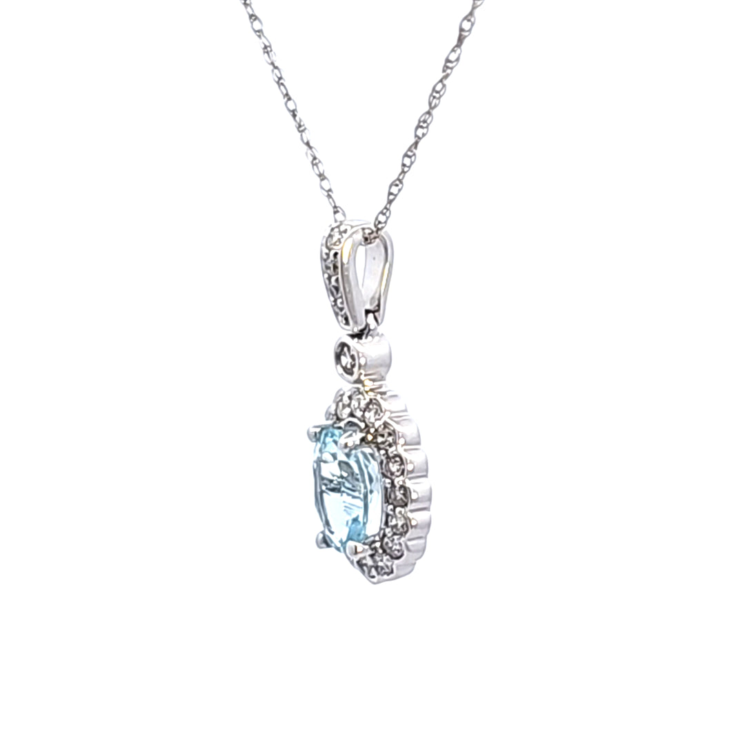 14KW Oval Aquamarine and Diamond Pendant Necklace