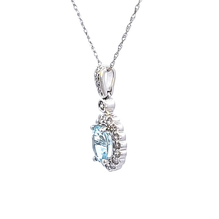 14KW Oval Aquamarine and Diamond Pendant Necklace