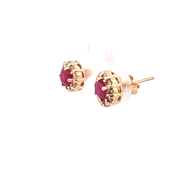 14KY Ruby and Diamond Halo Earrings