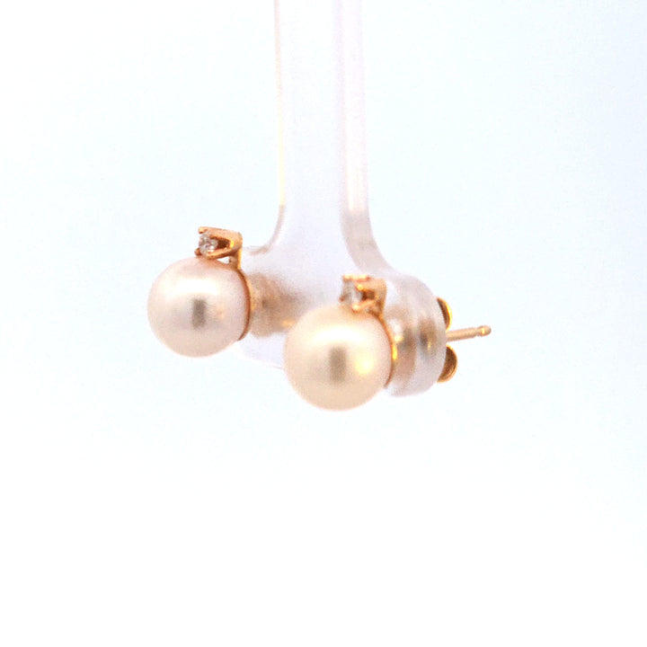 14Y Cultured Pearl and Diamond Earrings
