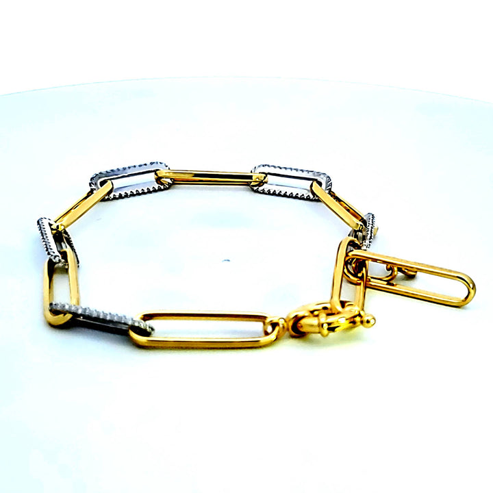 Sterling Silver and 14YG Plated CZ Paper Clip Bracelet