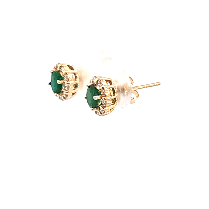 14KY Emerald and Diamond Halo Earrings
