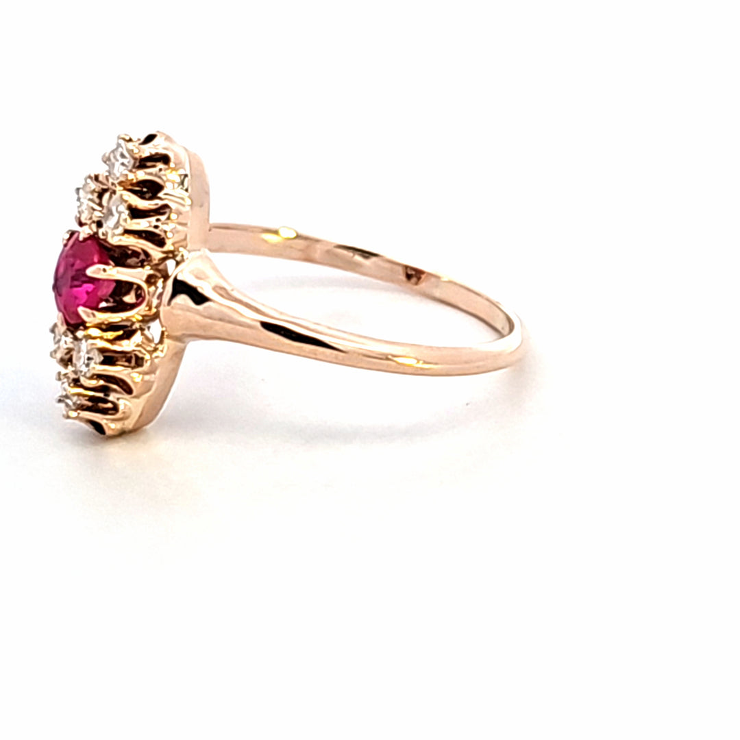 14KY Synthetic Ruby and Diamond Estate Ring