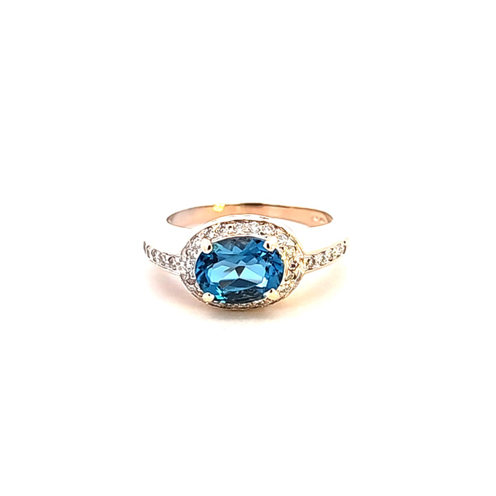 14KY Blue Topaz and Diamond Estate Ring