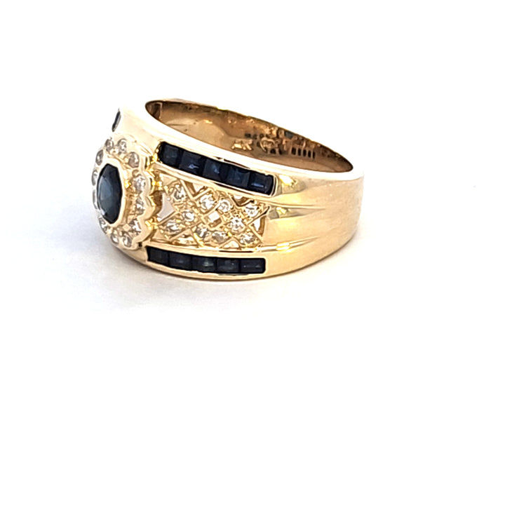 14KY Sapphire and Diamond Lattice Estate Ring