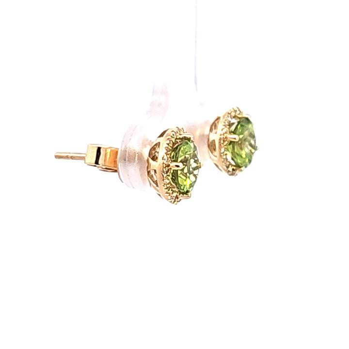 14KY Peridot and Diamond Halo Earrings