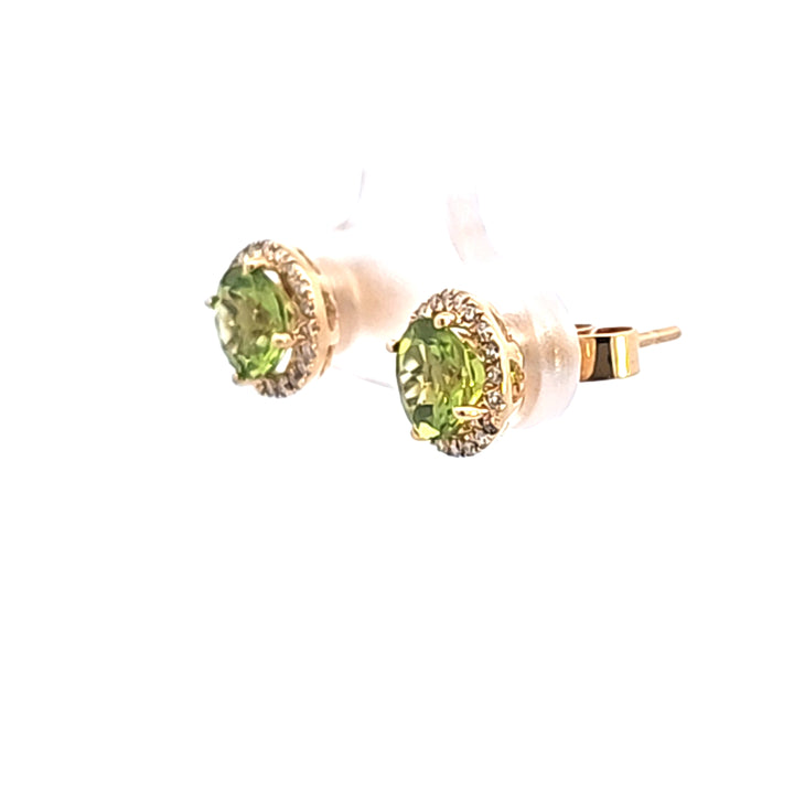 14KY Peridot and Diamond Halo Earrings