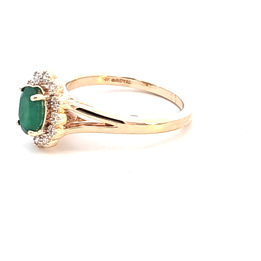 14KY Oval Emerald and Diamond Halo Fashion Ring