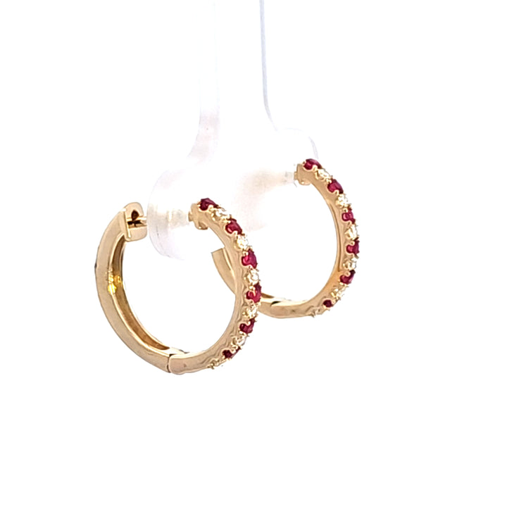14KY Ruby and Diamond Hoop Earrings