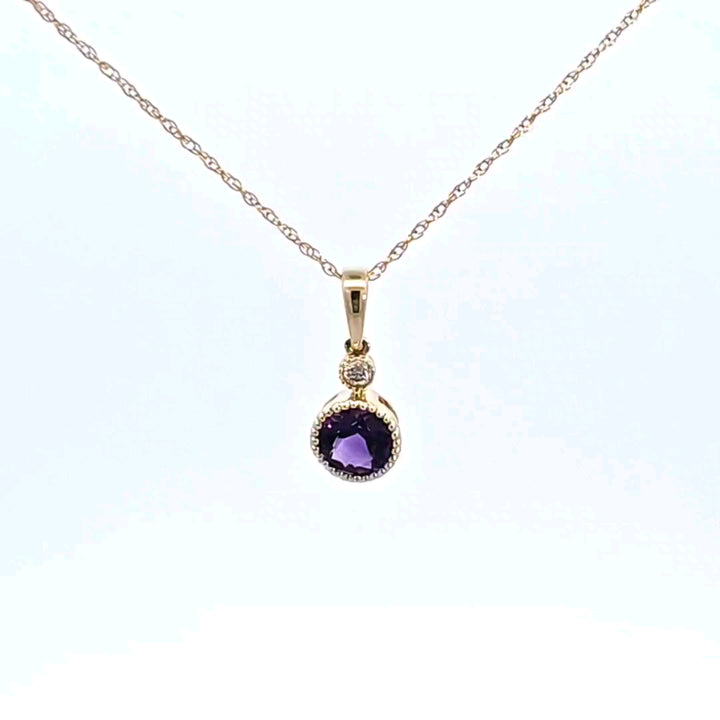 14KY Amethyst and Diamond Pendant
