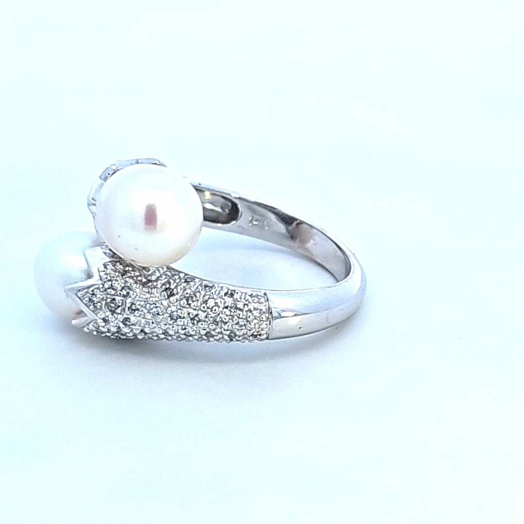 14KW Pearl and Diamond Estate Ring
