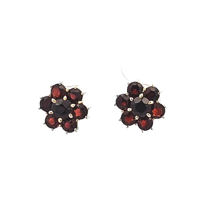 14KY Garnet Cluster Estate Earrings