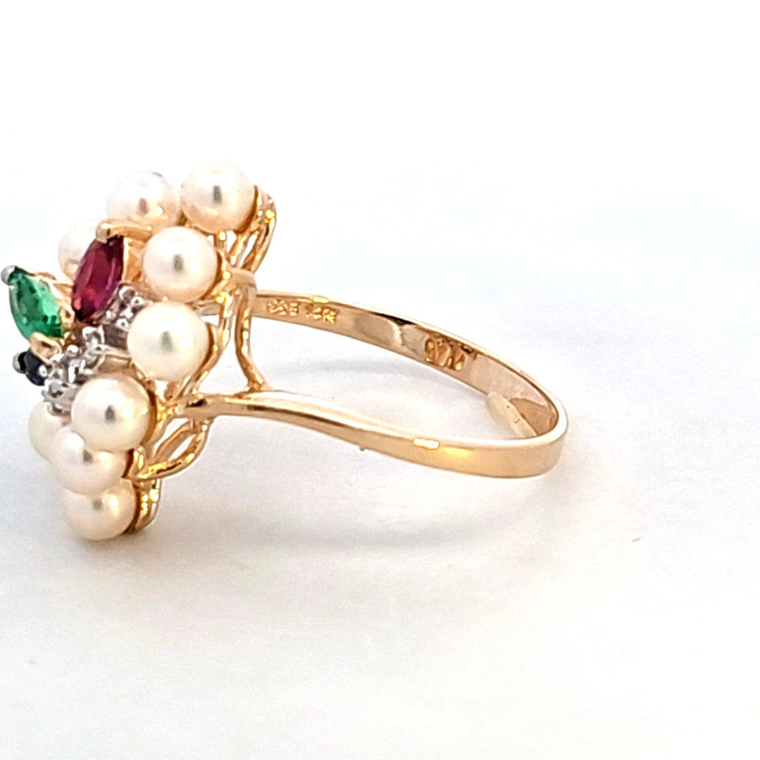 14KY Pearl and Gemstone Estate Ring