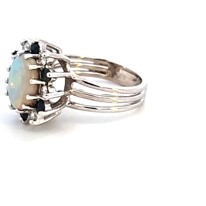 14KW Opal, Blue Sapphire, and Diamond Estate Ring