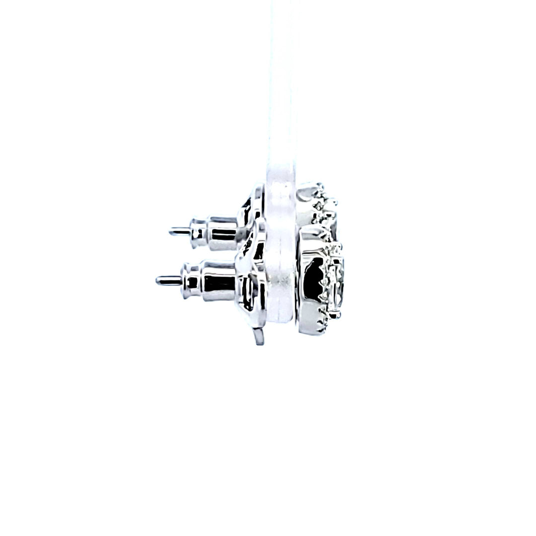 Sterling Silver and Platinum Oval Cubic Zirconia Earrings