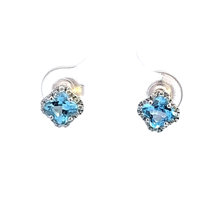 14KW Cushion Blue Topaz and Diamond Earrings
