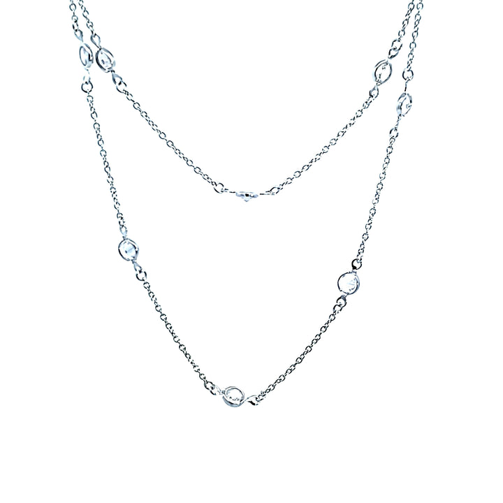 Sterling Silver and Platinum CZ Bezel Station Necklace