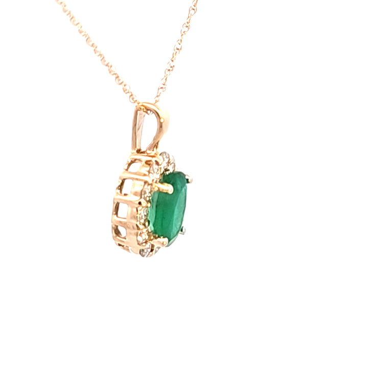 14KY Emerald and Diamond Pendant Necklace