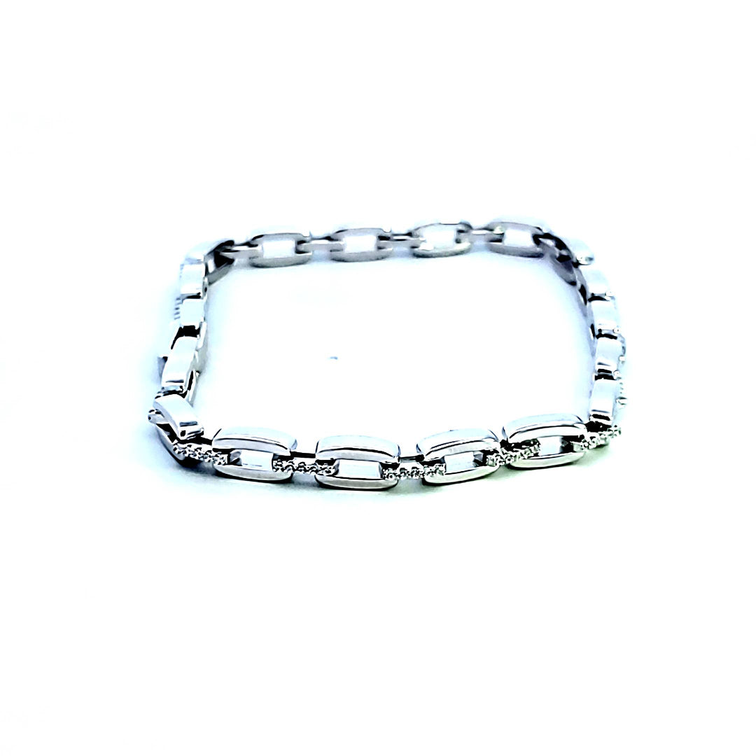 Sterling Silver and Platinum CZ Oval Link Bracelet