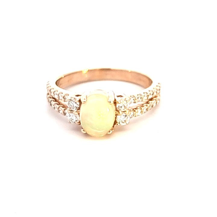 14KY Oval Opal and Diamond Fashion Ring