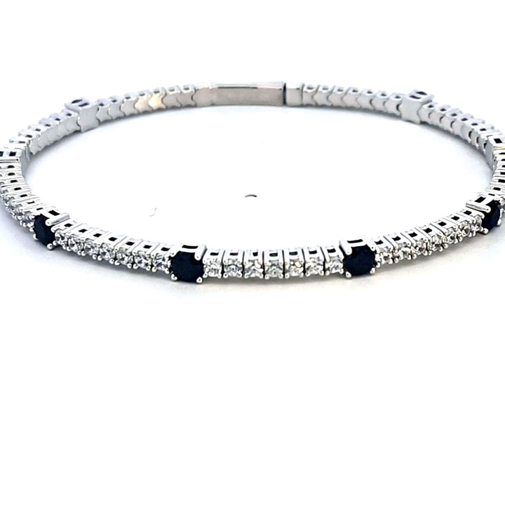 Sterling Silver/Platinum Created Sapphire and CZ Bracelet