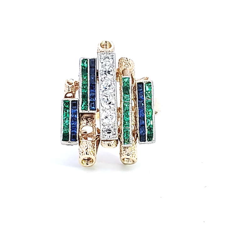 14KY Diamond, Emerald, and Sapphire Estate Ring