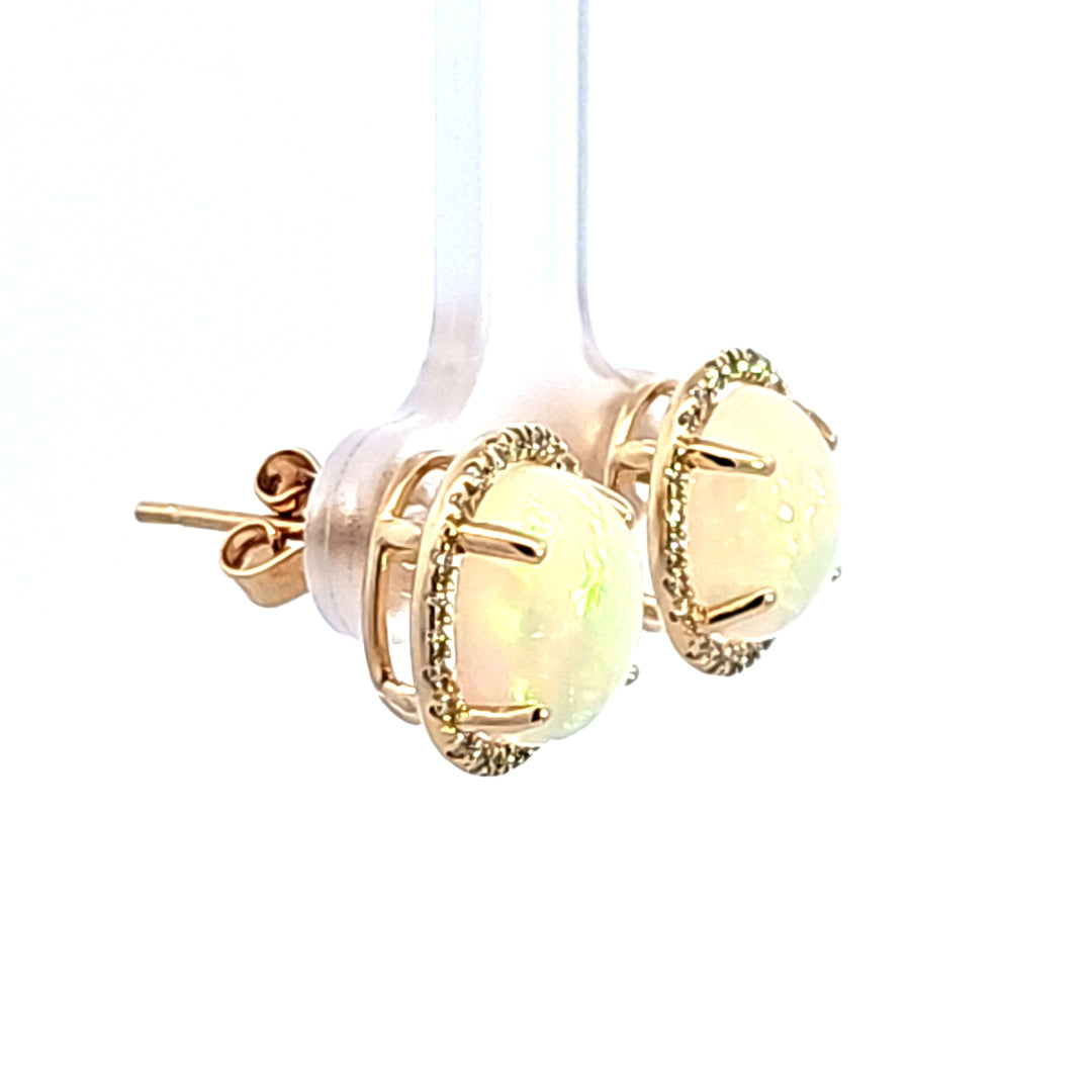 14KY Oval Opal and Diamond Halo Earrings