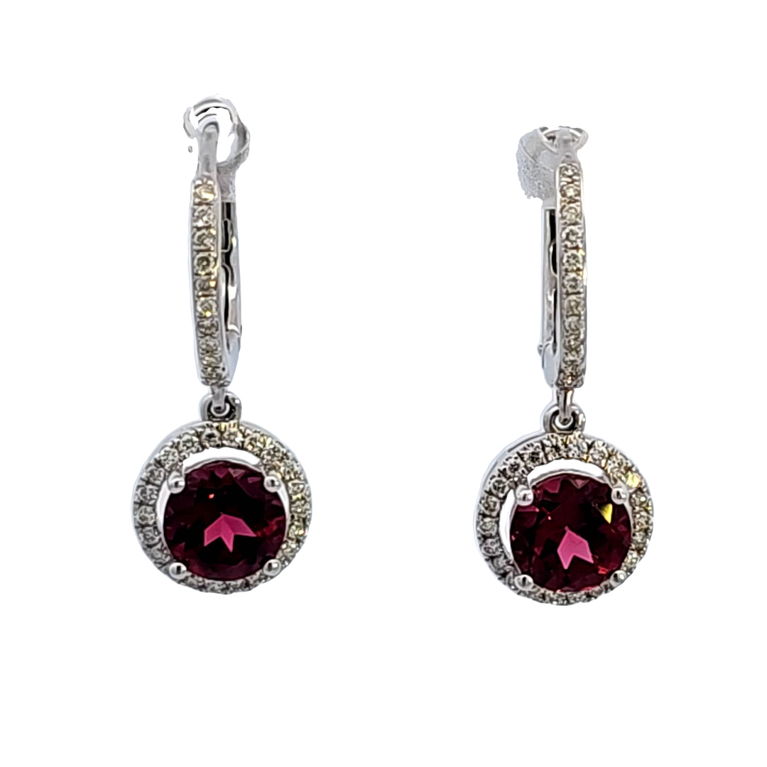 14KW Rhodolite Garnet and Diamond Earrings